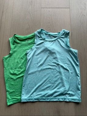 Primary Kids Tank Tops - Green & Light Blue Duo